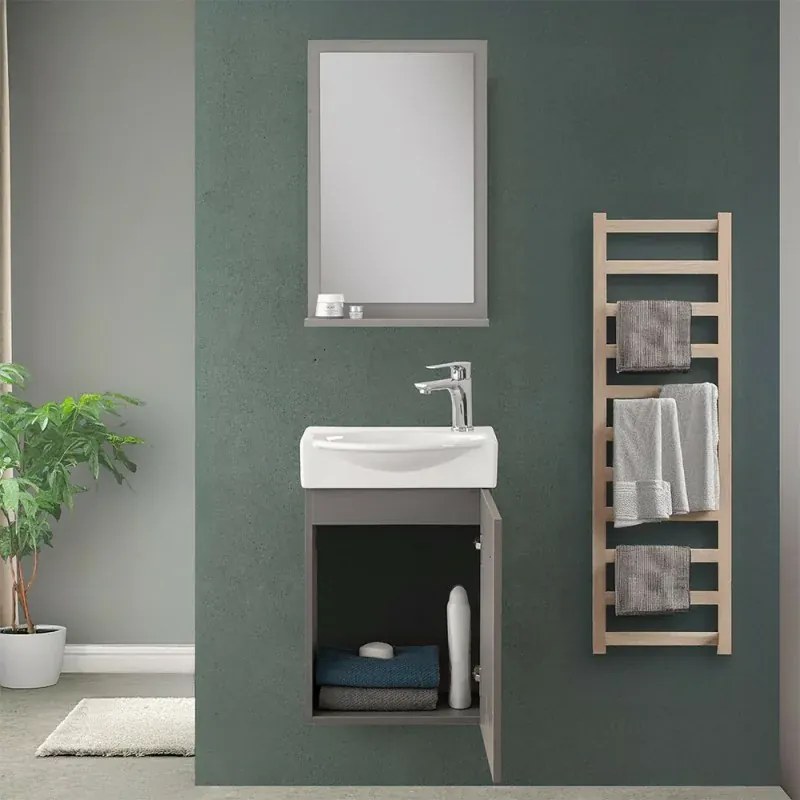 Mobiletto bagno sospeso 39 cm mini salvaspazio grigio 1 anta Elys