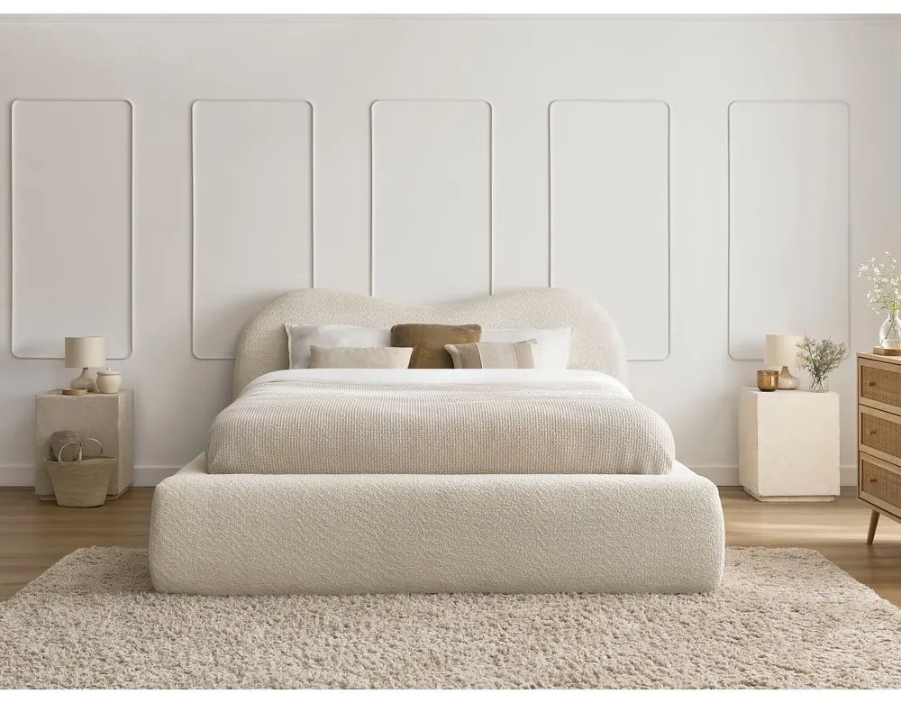 Letto matrimoniale imbottito beige con contenitore con rete inclusa 180x200 cm Orlane – Bobochic Paris