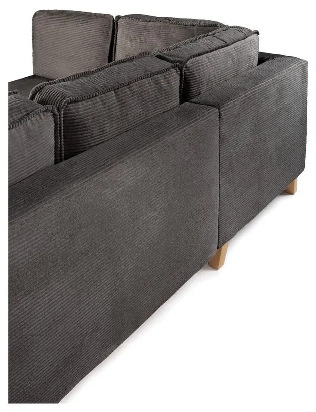 Divano angolare grigio allungabile (con penisola a sinistra) con rivestimento in velluto a coste Tori – Bonami Selection