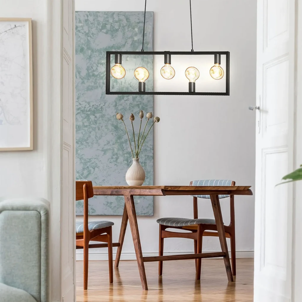 Lampadario A Sospensione Vintage Kotak Metallo Nero 5 Luci Luci E27