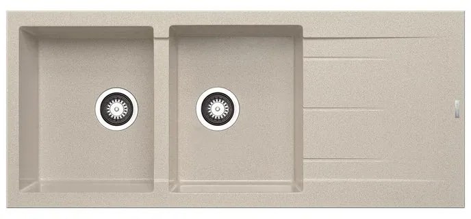 Lavello integrato 2 vasche con gocciolatoio a destra DELINIA Alazia granito L 50 x L 116 cm beige