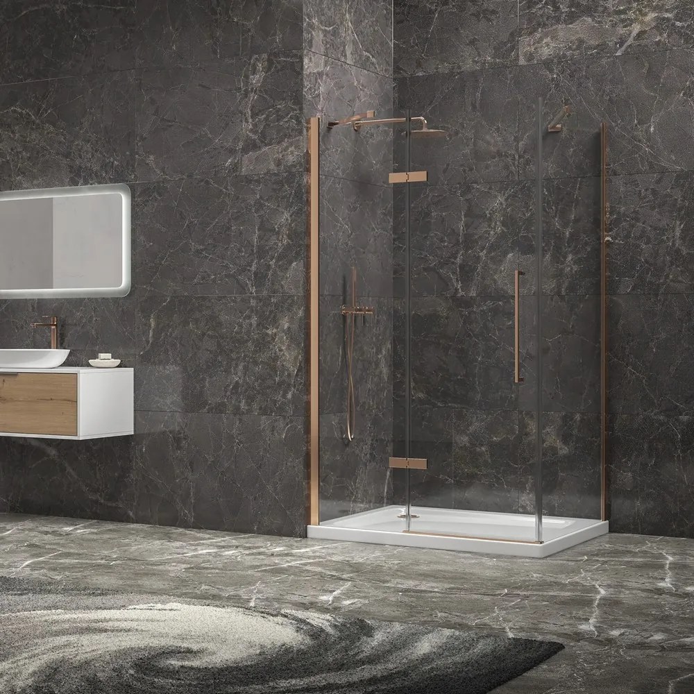 Box doccia 80x70 telaio colore rame porta battente laterale fisso 80cm | KT5000RG - KAMALU