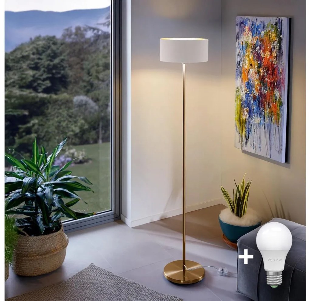 Lampada a piantana LED TUNJA 1xE27/20W/230V Ø 30 cm dorata/bianca
