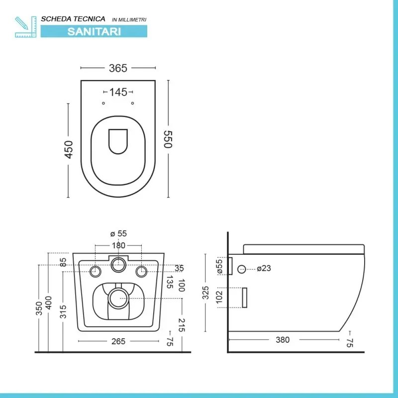 Sanitari sospesi Rimless effetto marmo nero con sedile Tokyo