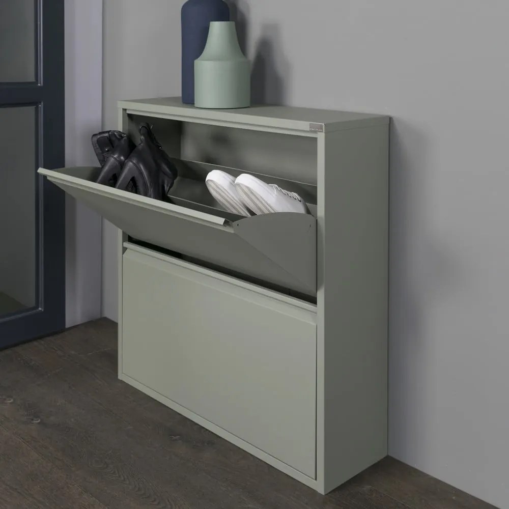 Scarpiera verde polveroso in metallo con ante ribaltabili 75x77,5x22,5 cm Billy – Spinder Design