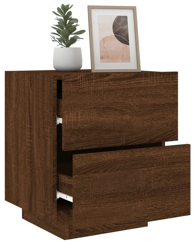 Comodini con luci led 2pz rovere marrone in legno multistrato