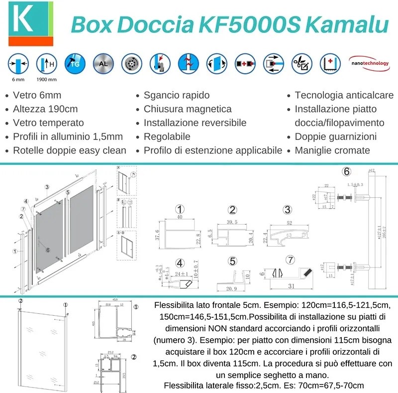Box doccia angolare 110x80 vetro opaco anticalcare KF5000S - KAMALU