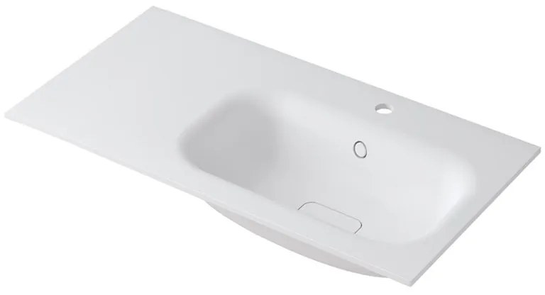 Lavabo integrale rettangolare vasca a destra L 90.5 x H 15 x P 46 cm in resina bianco opaco