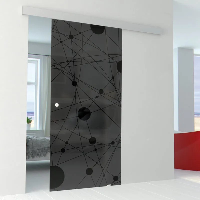 Porta scorrevole reversibile Euclide Fumè in alluminio nero, L 96 x H 215 cm, con binario Alu/vetro