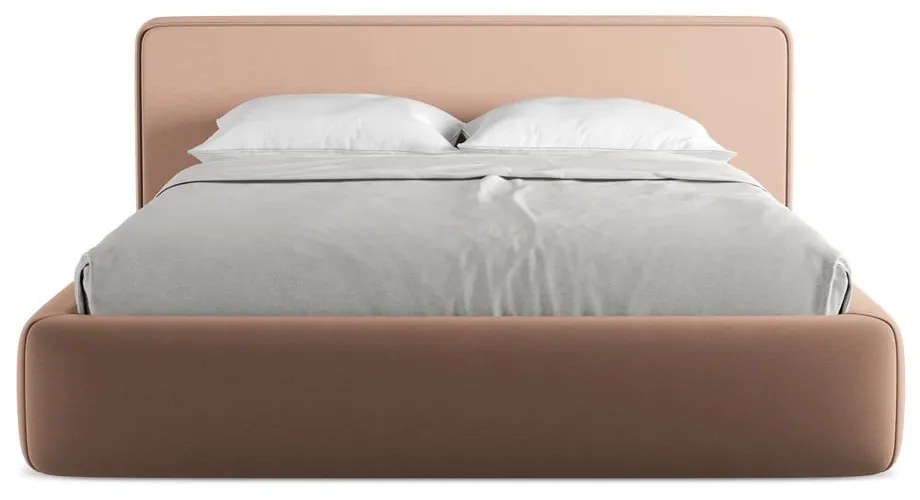 Letto matrimoniale imbottito rosa chiaro con contenitore con griglia 160x200 cm Kiana - Makamii