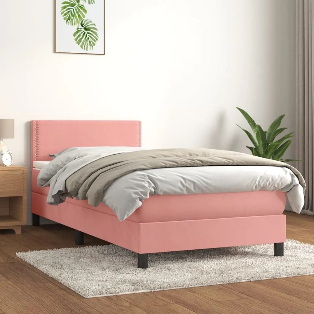 Giroletto A Molle Con Materasso Rosa 100x200 Cm İn Velluto /