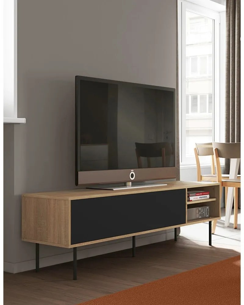 Tavolo TV in rovere decorato in nero-naturale 165x40 cm Ampère - TemaHome