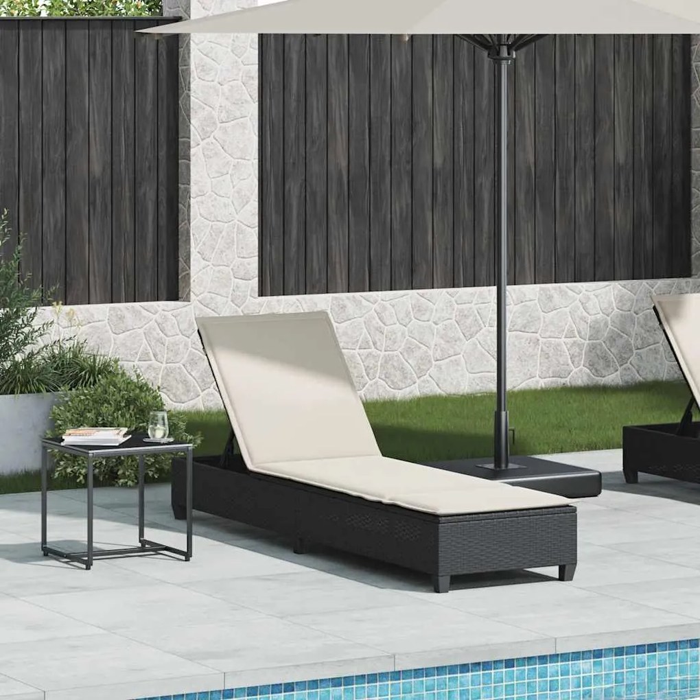 Lettino Prendisole Con Cuscini Nero 55x200x25,5cm İn Polyrattan /