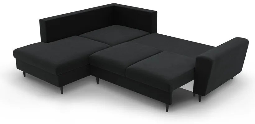 Divano angolare nero allungabile e con contenitore (con penisola a sinistra/a L) con rivestimento in velluto Kyoto – Cosmopolitan Design