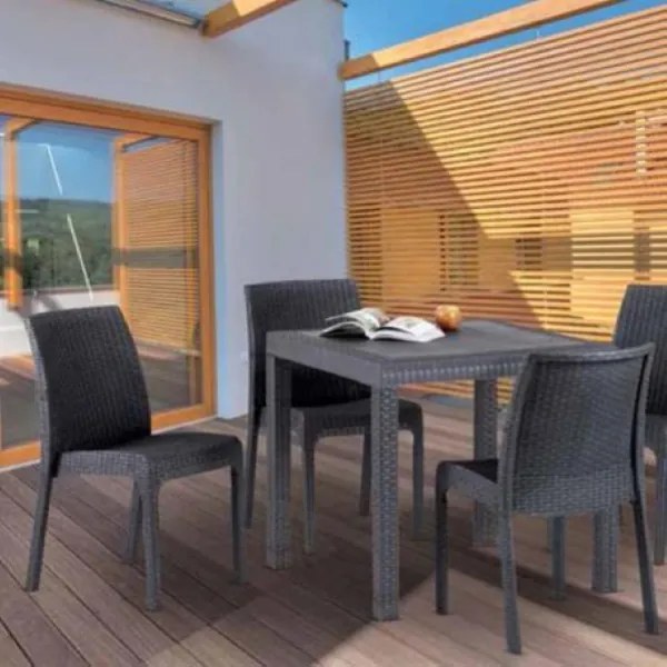 Sedia in polipropilene rattan per esterno VIRGINIA Antracite set 4 pezzi