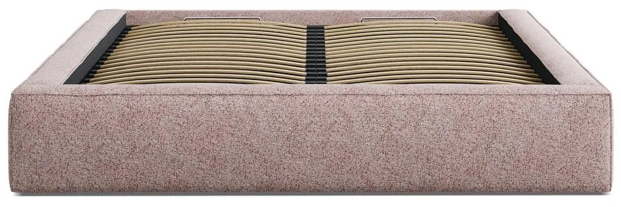 Letto matrimoniale imbottito rosa chiaro con contenitore e rete inclusi 180x200 cm Simon – Micadoni