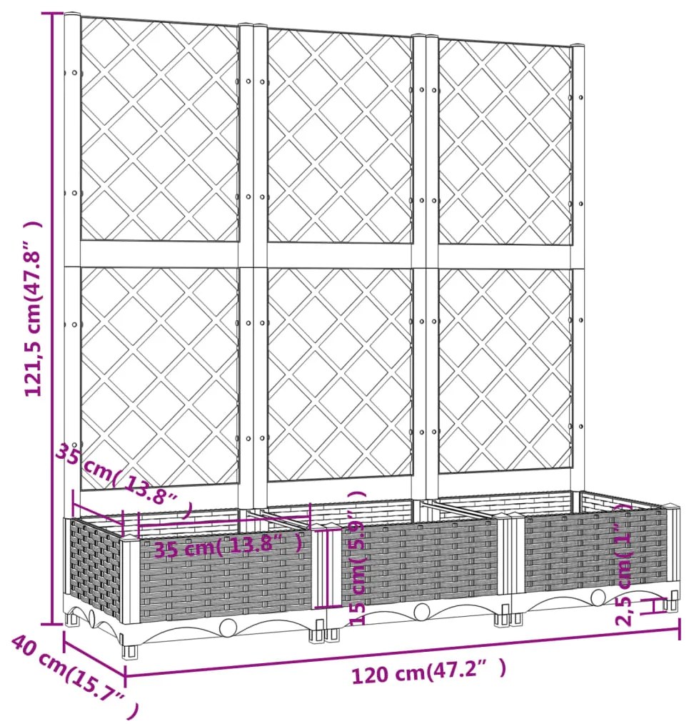 Fioriera Giardino e Graticcio Grigio Chiaro 120x40x121,5cm PP