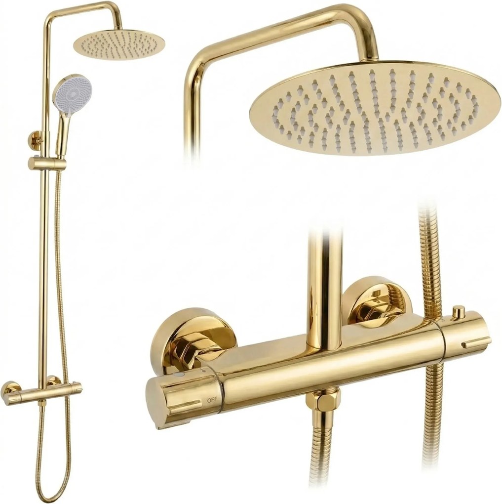 Set doccia senza bocca di erogazione con termostato Rea Lungo Gold