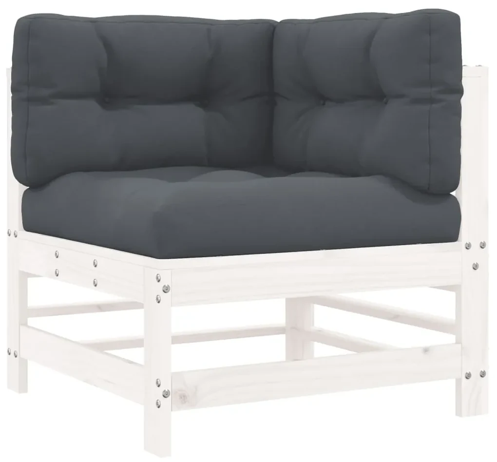 Set divani da giardino 7pz con cuscini in legno massello bianco