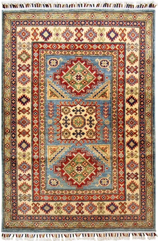 Kazak Tappeto 100 x 140 Blu (Afghanistan) Annodato A Mano