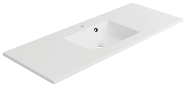 Lavabo integrale rettangolare doppia vasca Neo L 121 x H 11.2 x P 48.5 cm in composito minerale di resina gelificata bianco