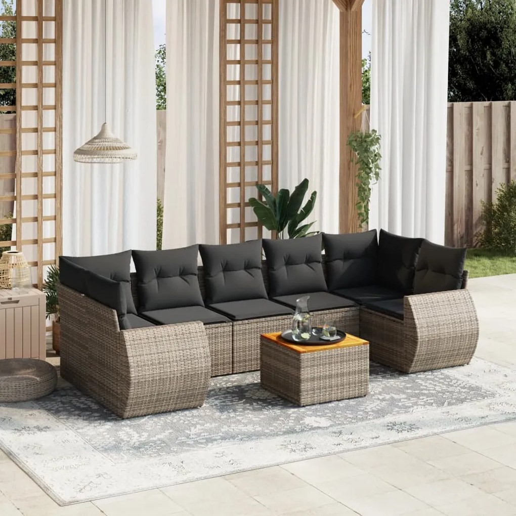 Set divano da giardino 8 pz con cuscini grigio in polyrattan