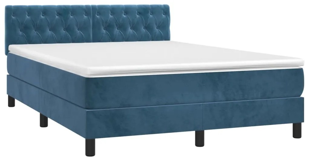 Letto a molle con materasso e led blu scuro 140x200 cm