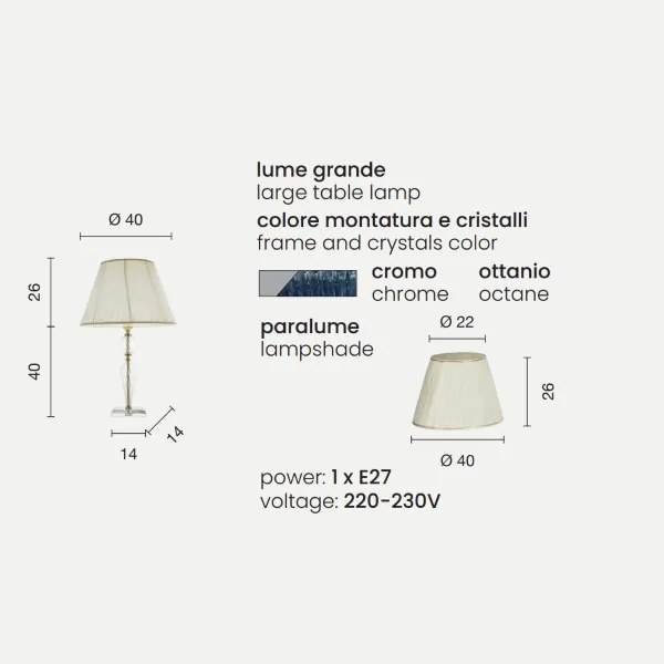 Lampada da tavolo VILLA in vetro lavorato a mano Ottanio 40x66 cm