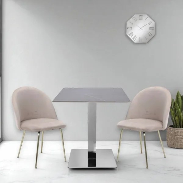 Tavolo bar ristorante 70x70 cm piano per esterno effetto Cemento e base argento H 75