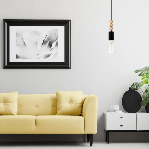 Lampadario a cavo SIMON 1xE27/60W/230V nero/rovere