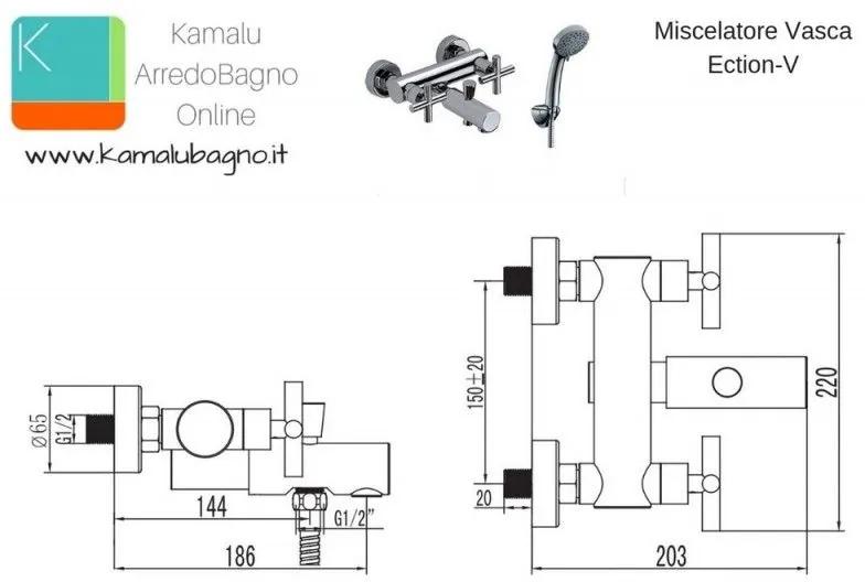 Kamalu - miscelatore vasca 2 maniglie modello ection-v