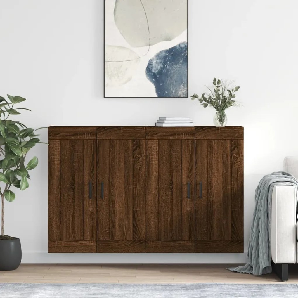 Armadietti A Parete 2 Pz Rovere Marrone İn Legno Multistrato /