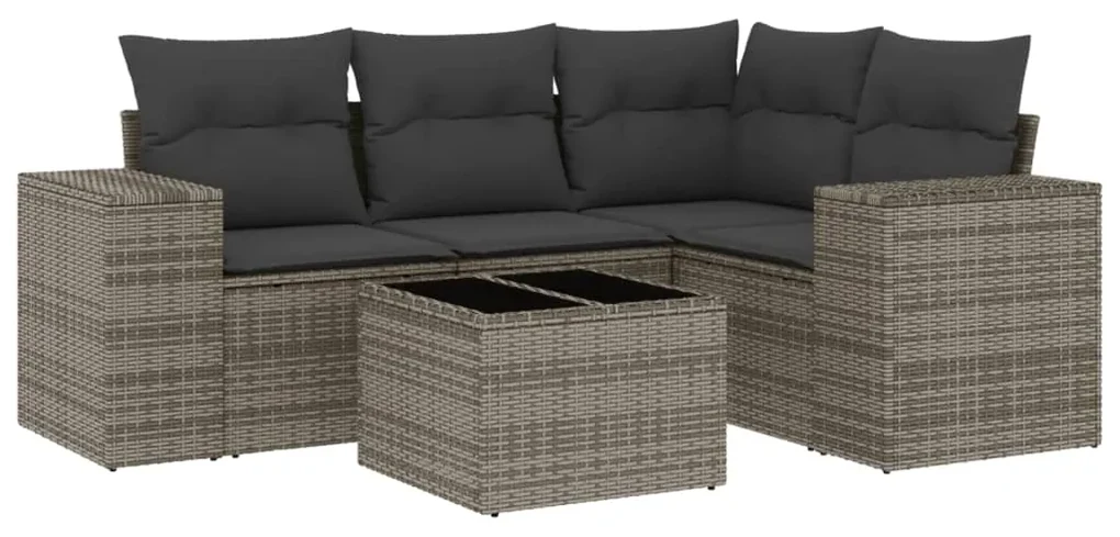 Set divano da giardino 5 pz con cuscini grigio in polyrattan