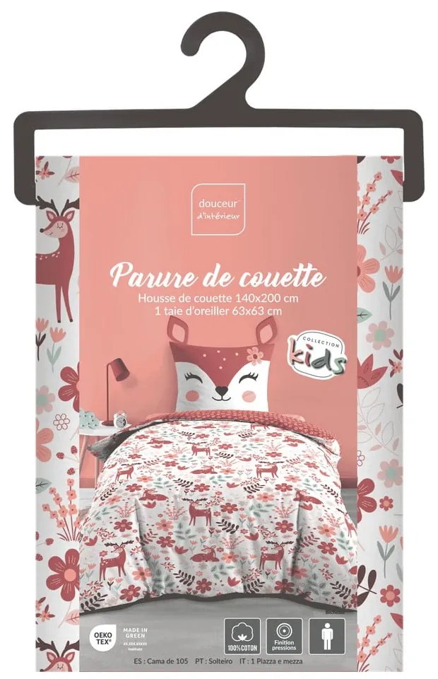 Set copripiumino e federa da bambini bianco/rosa in cotone per letto singolo 140x200 cm Bichette – douceur d'intérieur