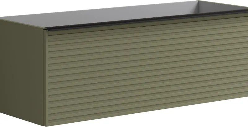 Mobile da bagno sospeso sotto lavabo Pixel stripes 2 cassetti L 120 x H 40 x P 45.5 cm verde salvia laccato opaco, con maniglia alluminio nero opaco