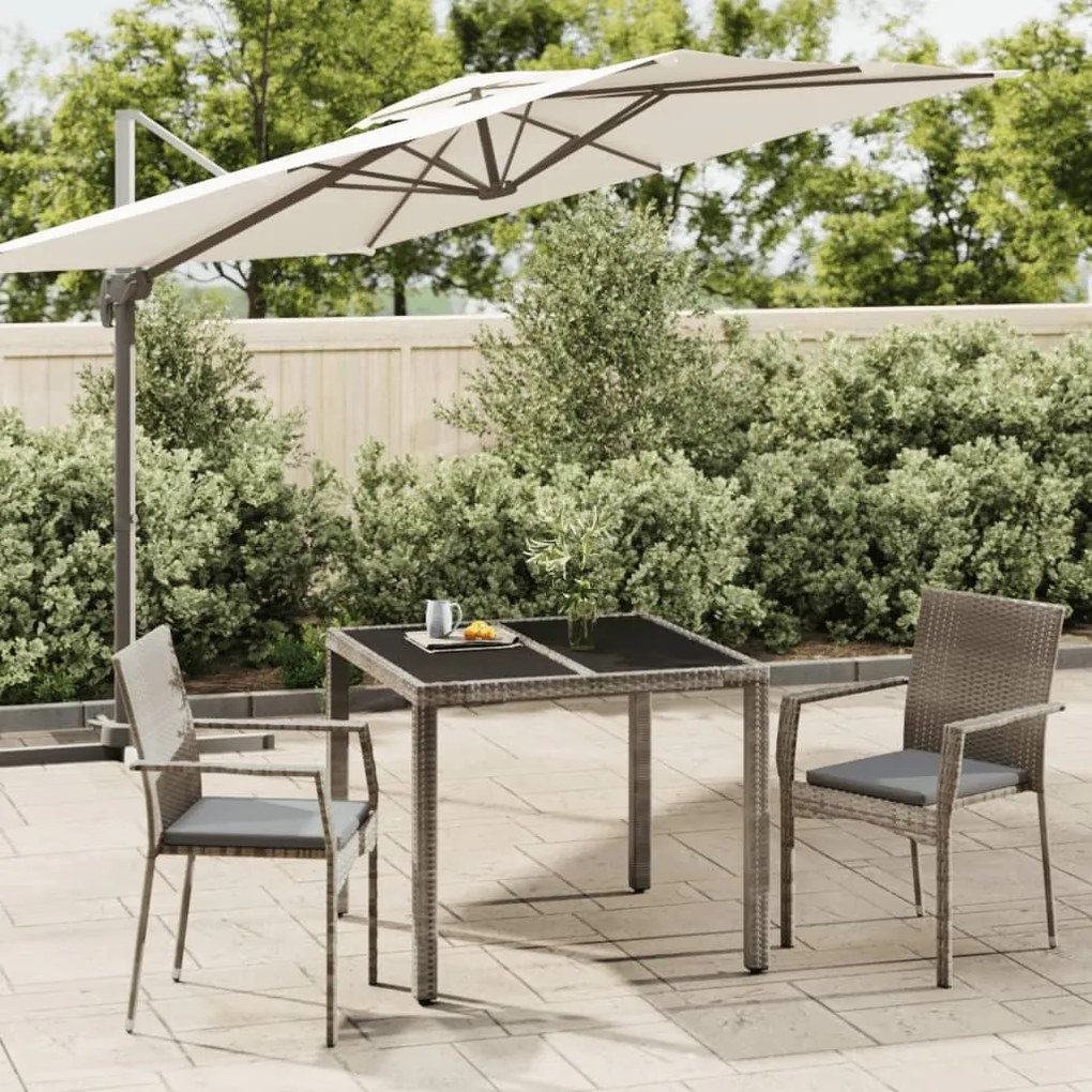 Set da pranzo da giardino 3 pz con cuscini in polyrattan grigio