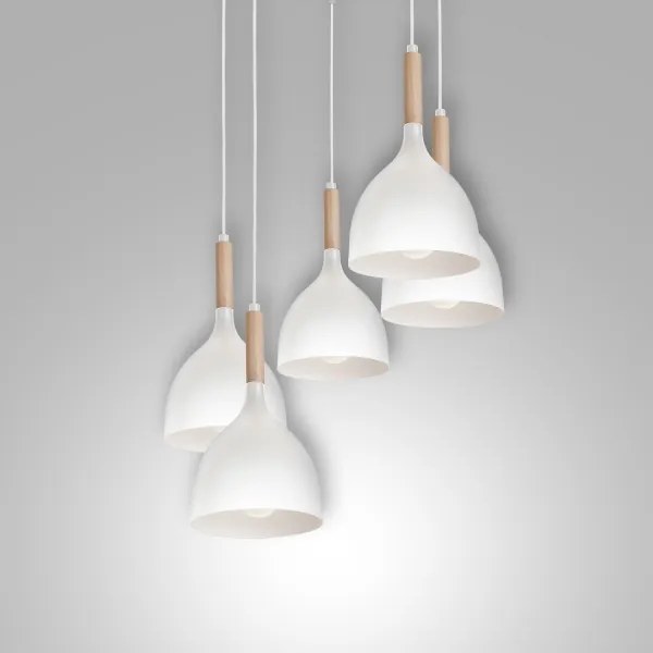 Lampadario a sospensione con filo NOAK WOOD 5xE27/60W/230V bianco/legno