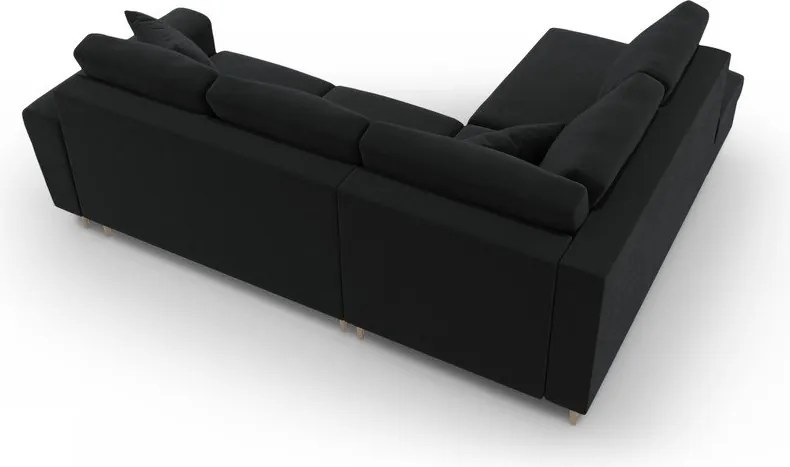 Divano angolare nero allungabile e con contenitore (con penisola a sinistra/a L) con rivestimento in velluto Kyoto – Cosmopolitan Design