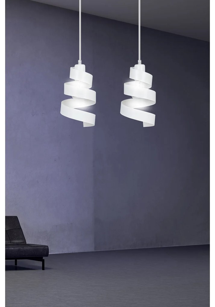 Lampadario Moderno 2 Luci Tristano In Acciaio Bianco Con Fasce A Spirale