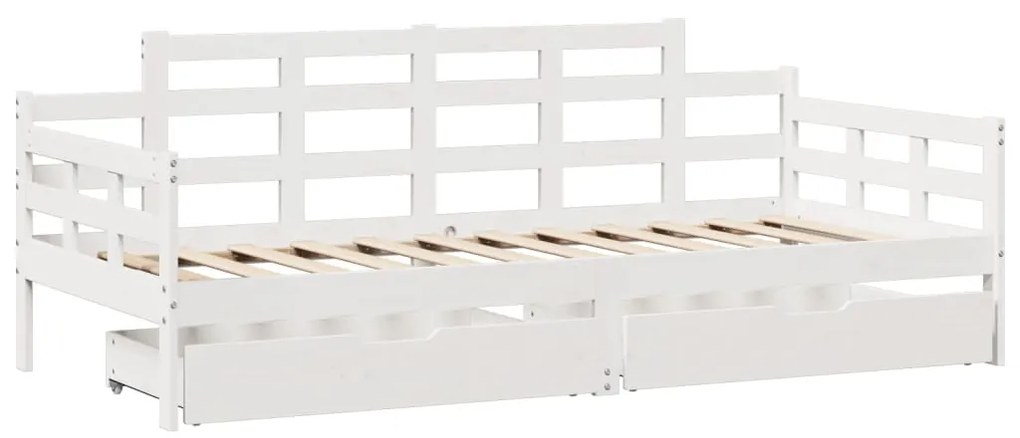 Dormeuse con cassetti bianco 90x200 cm legno massello di pino