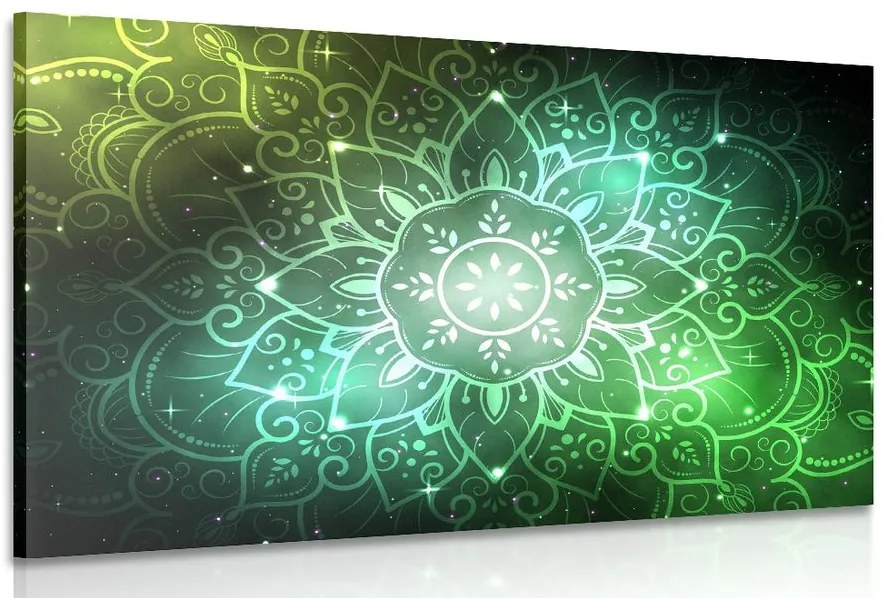 Quadro su tela – Mandala con sfondo galattico in sfumature di verde