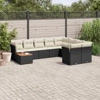 Set Divani da Giardino 10pz con Cuscini in Polyrattan Nero 3223823