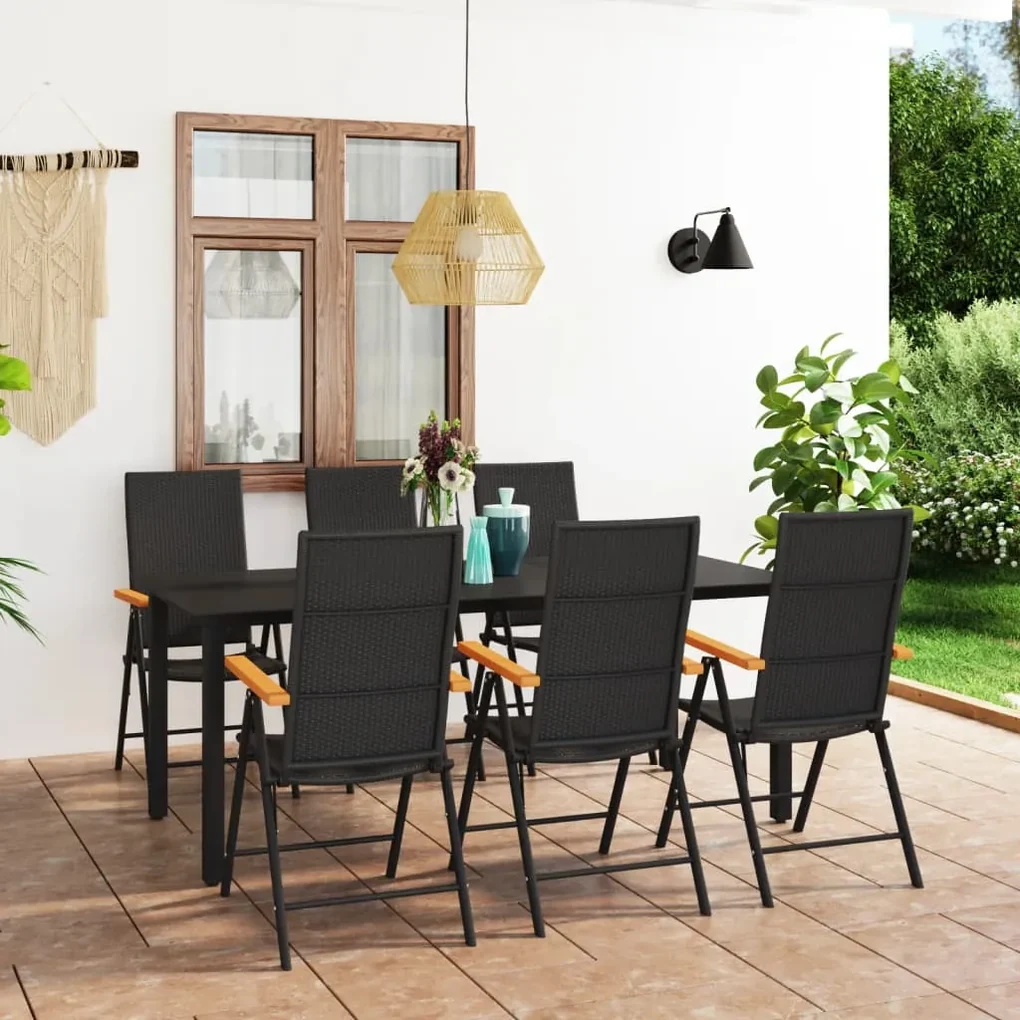 Set da pranzo da giardino 7 pz nero e marrone