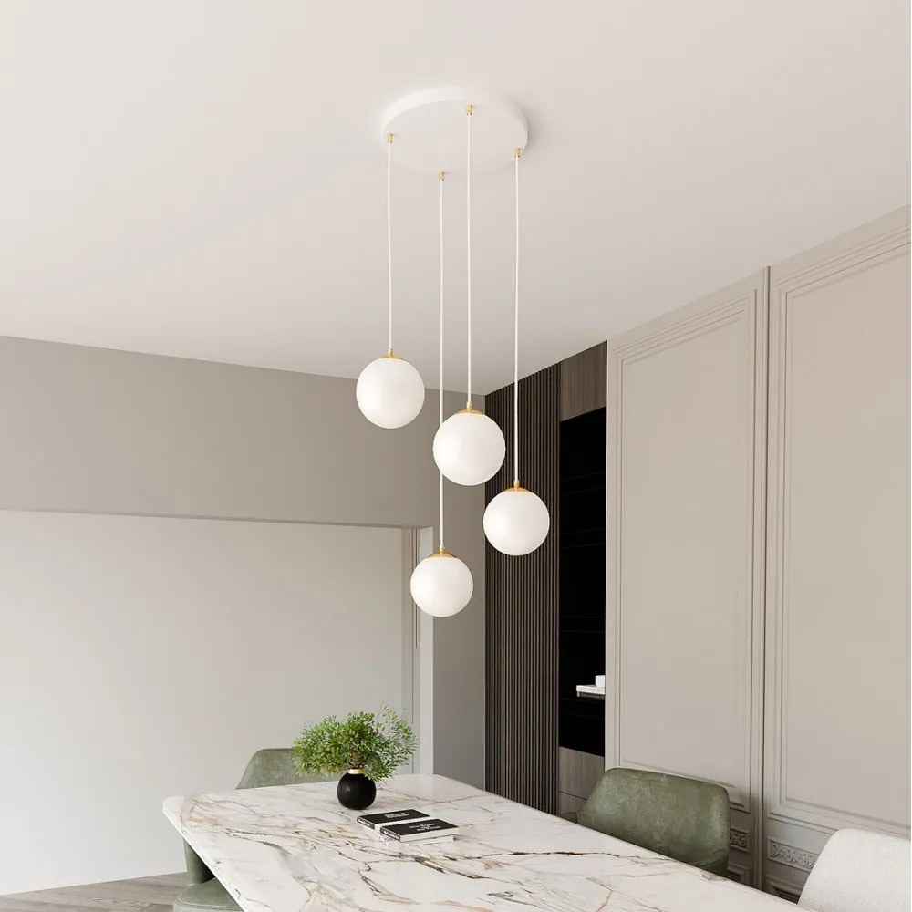 Lampadario a Sospensione in Acciaio e Vetro ROYAL 4 Bianco o Nero 4xE14 Colore del corpo Bianco