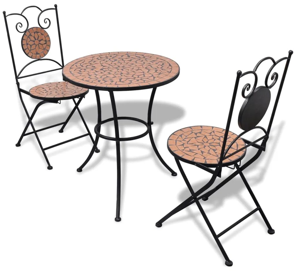 Set Da Bistrot 3 Pz İn Piastrelle Di Ceramica Terracotta /