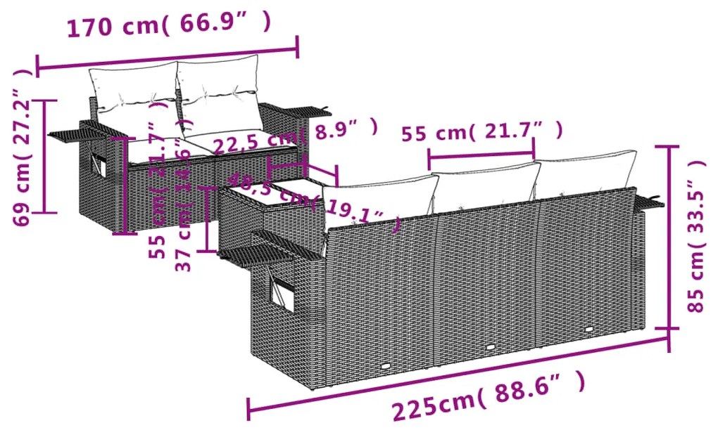 Set divano da giardino 6 pz con cuscini grigio in polyrattan