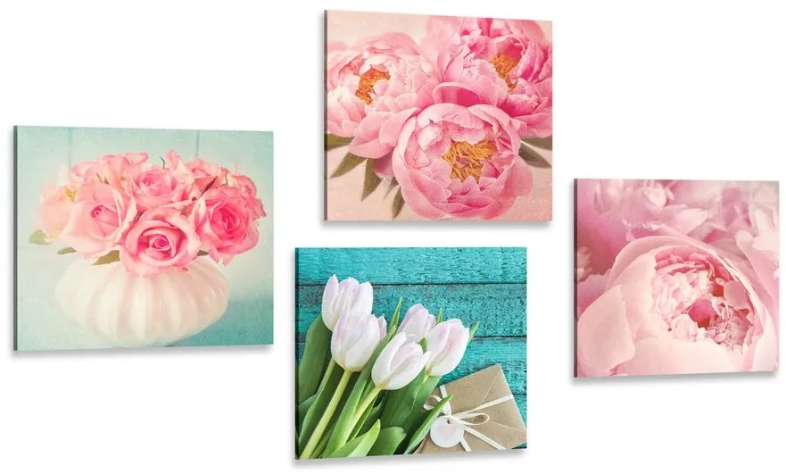 Set di quadri – Natura morta di fiori romantici