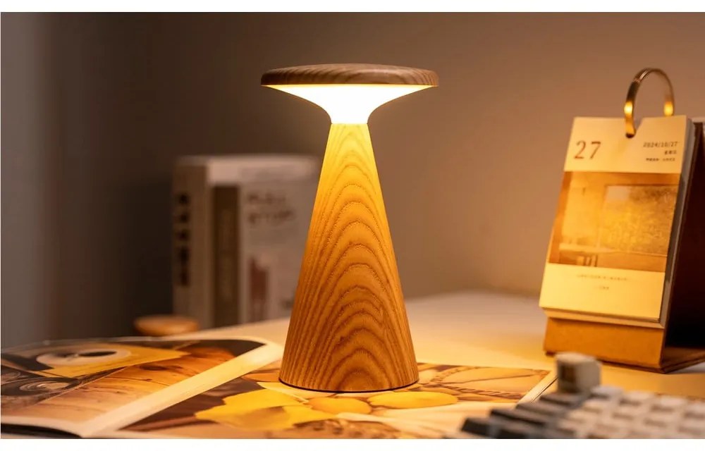 Lampada da tavolo LED di colore naturale con paralume in legno (altezza totale 21 cm) Sylva – Gingko