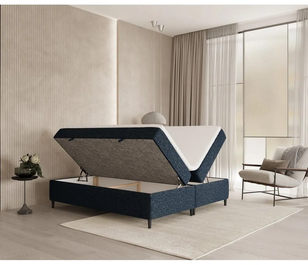 Letto boxspring blu scuro con contenitore 180x200 cm Araya - Maison de Rêve