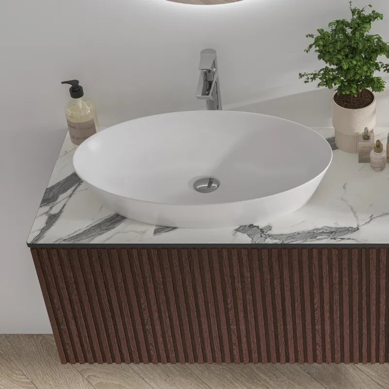 Mobile bagno sospeso 160cm cannettato piano bianco KDS-160P - KAMALU